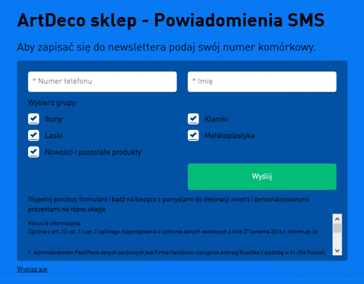 Powiadomienia o nowościach na SMS