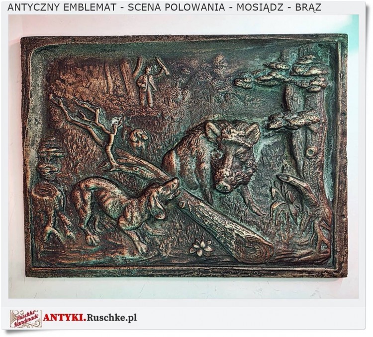 Duży antyczny emblemat mysliwski